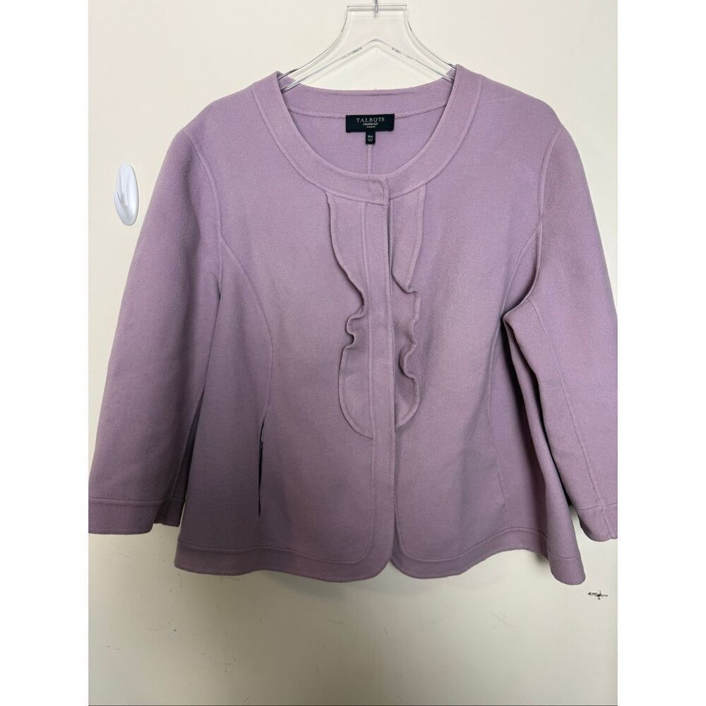 Talbots Ruffle Trim Felt Soft Wool Jacket Lavender 18W Button Front Blazer Cardi